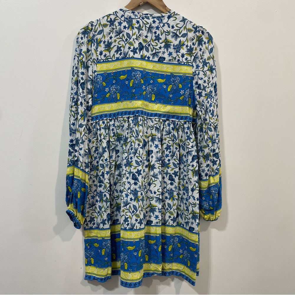 R. Vivimos Blue White Floral Boho Long Sleeve Summer beachy Midi Dress Size L - Picture 2 of 8